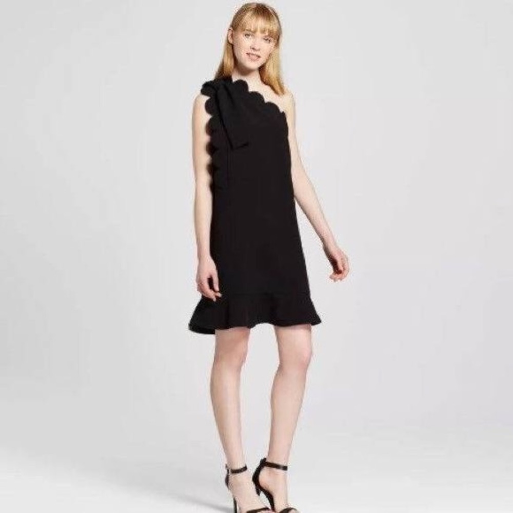 Victoria Beckham One Shoulder Dress Scallop Trim